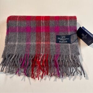 NWT Ballantrae Edinburgh 100% ‎ Lambswool Men’s Tartan Plaid Scarf Red Gray